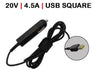 Cargador De Coche Para Portátil Lenovo 20V 4.5A Usb Square 90W
