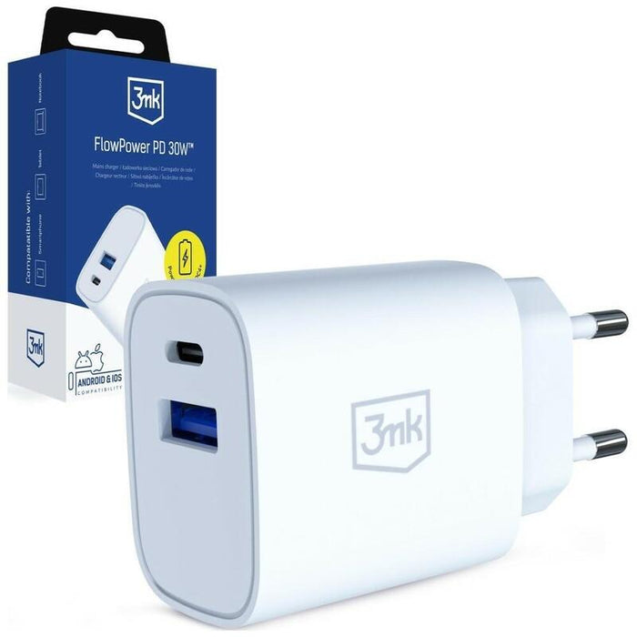 Cargador De Red 30w Usb-A Usb-C Pd3.0 Qc4+ Flowpower Blanca