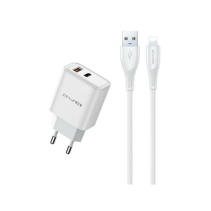Cargador De Red Gan Pd81l 22.5w Usb+Usb-C + Cable Usb/Lightning