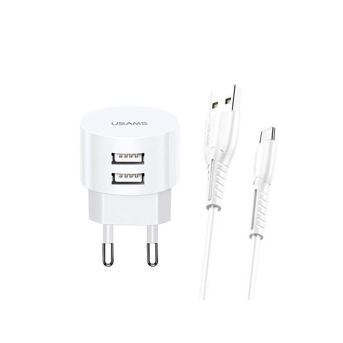 Cargador De Red T20 2xusb 2,1a Cable Usb-C