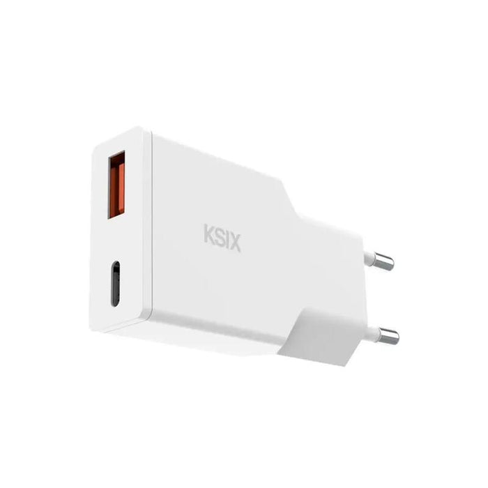 Cargador Ksix Bcd20wc01 Blanco De Red Eléctrica 20w Gan Power Delivery + Pps Usb-C + Usb-A