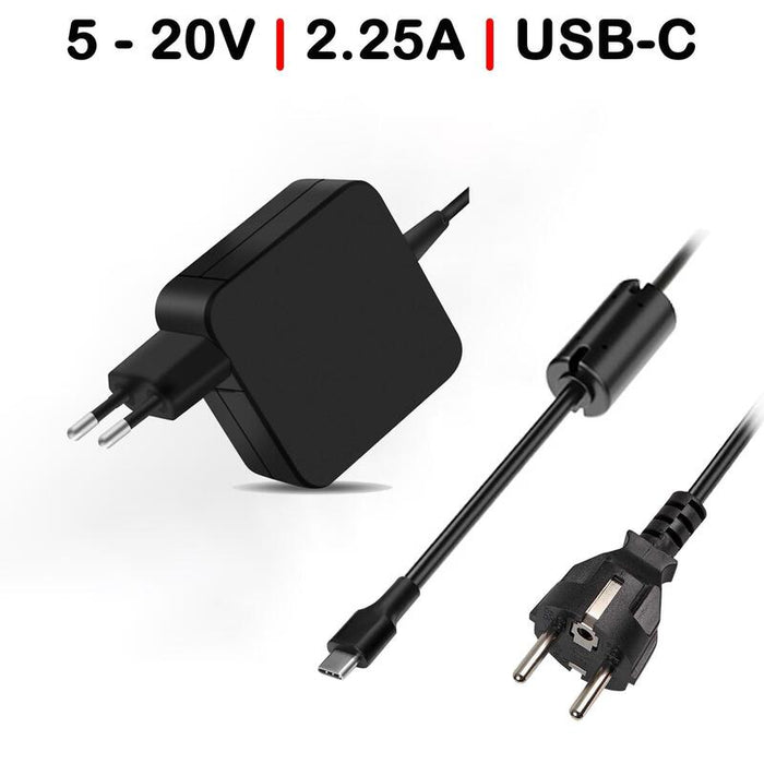 Cargador Multivoltaje Usb C Para Portátil 5v 20v 2.25a 45w Negro