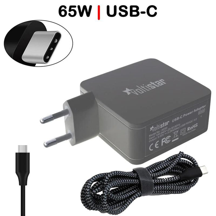 Cargador Multivoltaje Usb C Para Portátil 5v 20v 3.25a 65w Negro Cable Trenzado