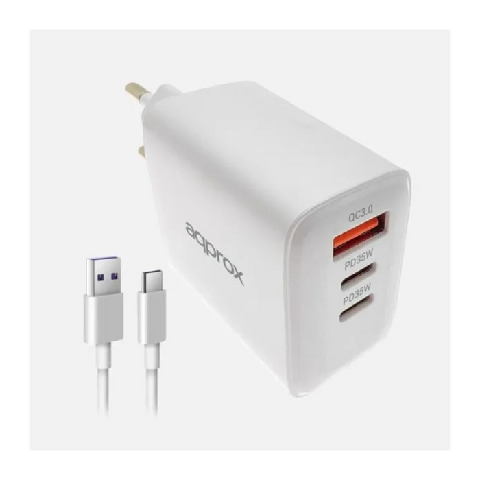 Cargador Usb De Viaje/Pared Usb/2xusb-C + Cable Usb-A A Usb-C 35w Blanco Approx