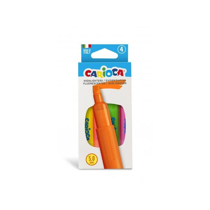 Carioca Memory Pack De 4 Subrayadores - Punta Biselada De 5mm - Brillantes Y Lavables - Tinta A Base De Agua - Color