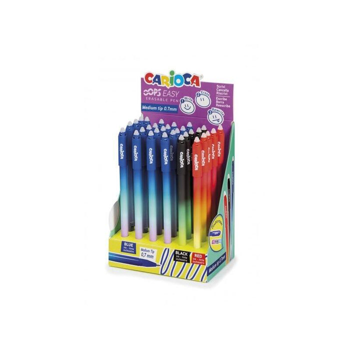Carioca Oops Easy Expositor De 30 Boligrafos Borrables - Tinta Termo Sensible - Cuerpo Con Efecto Degradado - Punta De