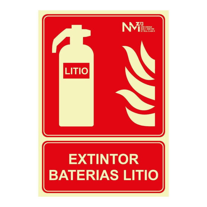 Cartel De Extinción "Extintor" De Baterias De Litio Clase B (0,7 Mm) 210 X 300 Mm