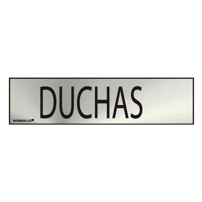 Cartel Informativo "Duchas" (Inox Adhesivo 0.8mm) 5x20cm Normaluz