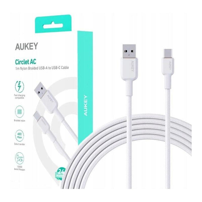 Cb-Nac1 Kabel Usb-C - Usb-A 1m 60w Pd 3a 20v Nylonowy Oplot Bialy