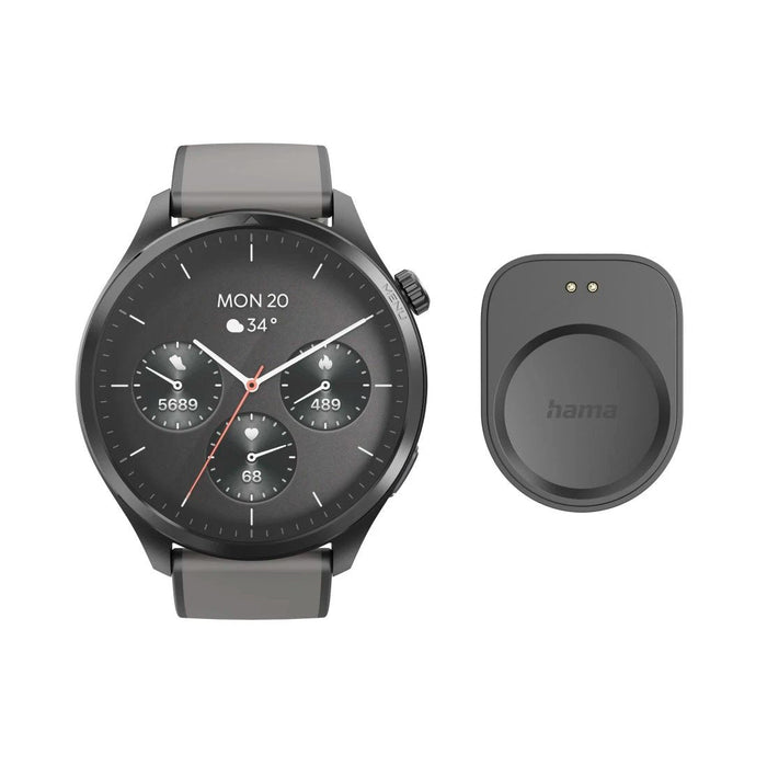 Hama Smartwatch 9000 Czarno-Szara Koperta, Czarno-Gris Pasek Silikonowy