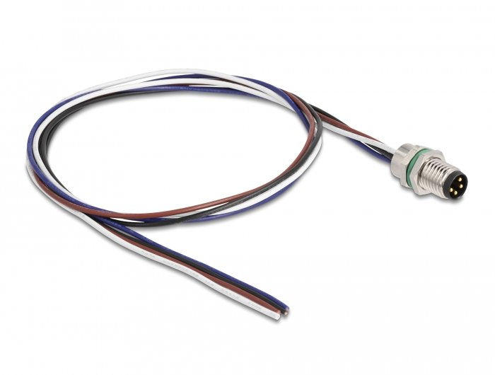 Delock M8 Einbaucable A-Kodiert 4 Pin Stecker Für Panel Mit Offenen Cablen Front Montage 0,5 M