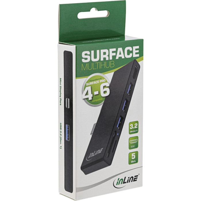 Inline Multihub, Surface Pro 4/5/6, 3 Puertos Usb 3.2 Tipo A Hembra, Hdmi 4k, Lector De Tarjetas, Negro