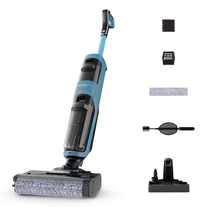 Rowenta X-Clean 2, Aspiradora Fregona Eléctrica Sin Cable Con Tecnología Wet & Dry, Autolimpieza, Aspira Y Friega, Modos Eco/Max, Ligera, Limpieza De Bordes, Azul Aqua, Gz2271e0