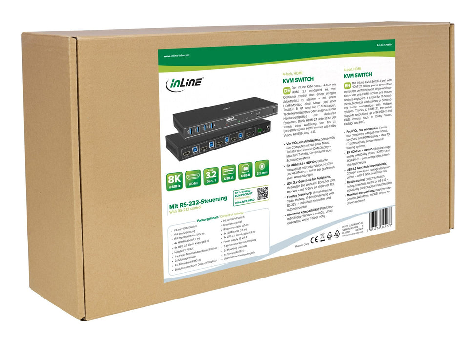 Inline Kvm Switch, 4x1 ,Hdmi 8k/60hz, Usb 3.2 Hub