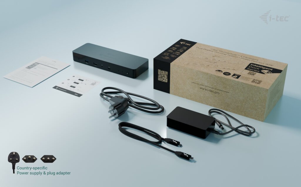 I-Tec Thunderbolt 4 Intelligent Dual Display Ds 1x Tb4 2x Dp 1x Glan 1x Usb-C Gen2 3x Usb-A Gen2 1x Usb 2.0 1x Audio Mic Pd 90w Kl
