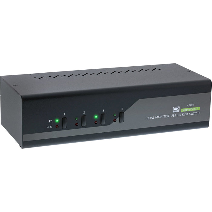 Switch Kvm Inline, 4 Puertos, Monitor Doble Displayport 1.2, 4k, Usb 3.0, Audio