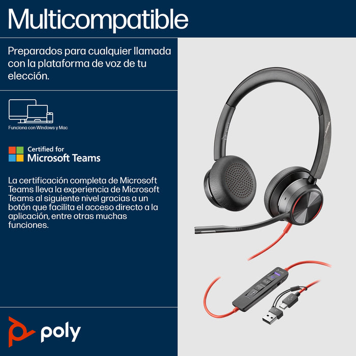 EAN 0197498429205 - HP Poly Blackwire 8225 Stereo USB-C Headset +USB-C/A Adapter Alámbrico Diadema Oficina/Centro de llamadas imagen 4