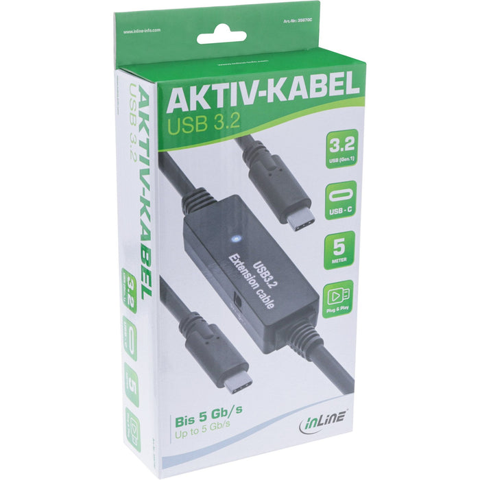 Inline® Usb 3.2 Gen.1 Active Cable, Usb-C Macho A Usb-C Macho, 5m