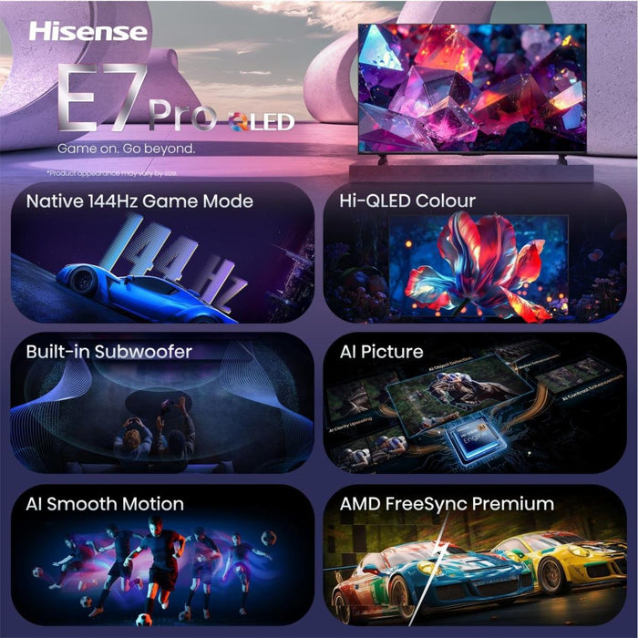 253,0cm 100" (3840x2160) Hisense 100e7ds Pro Smart Tv 4k Hi-Qled 6ms 144hz Hdmi Usb Hdr Wifi Bluetooth Black Grey