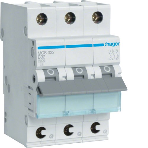 Hager Leitungsschutzschalter Mcs332 3polig 6ka C-32a Quickconnect 3m