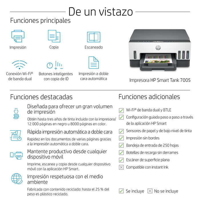 EAN 0195908302360 - HP Smart Tank 7005 All-in-One Printer Inyección de tinta térmica A4 4800 x 1200 DPI 15 ppm Wifi imagen 5
