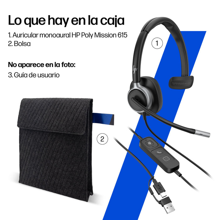 EAN 0199764365583 - HP Poly Mission 615 Monaural USB Wired Headset (Bulk) Alámbrico Diadema Oficina/Centro de llamadas USB Ty imagen 12