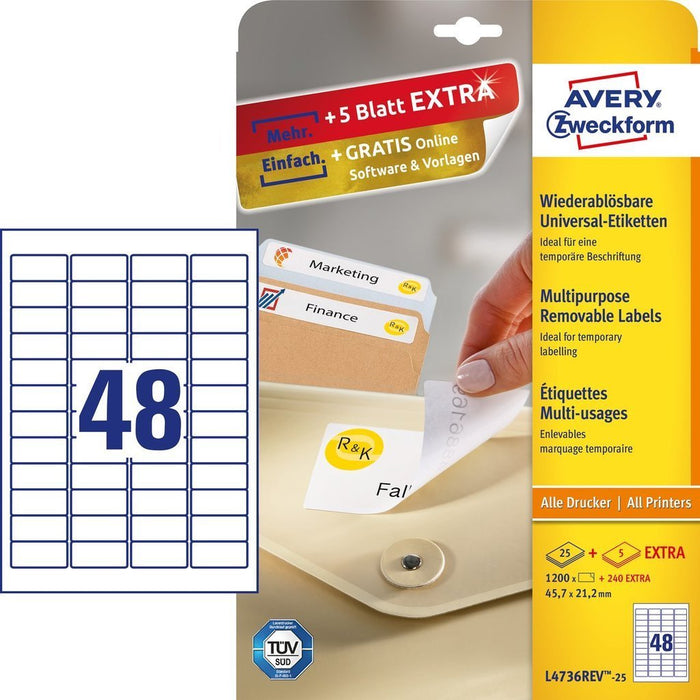 Avery Zweckform Etiketten L4736rev-25 Weiss 45,7 X 21,2 Mm - 1.440 Stück