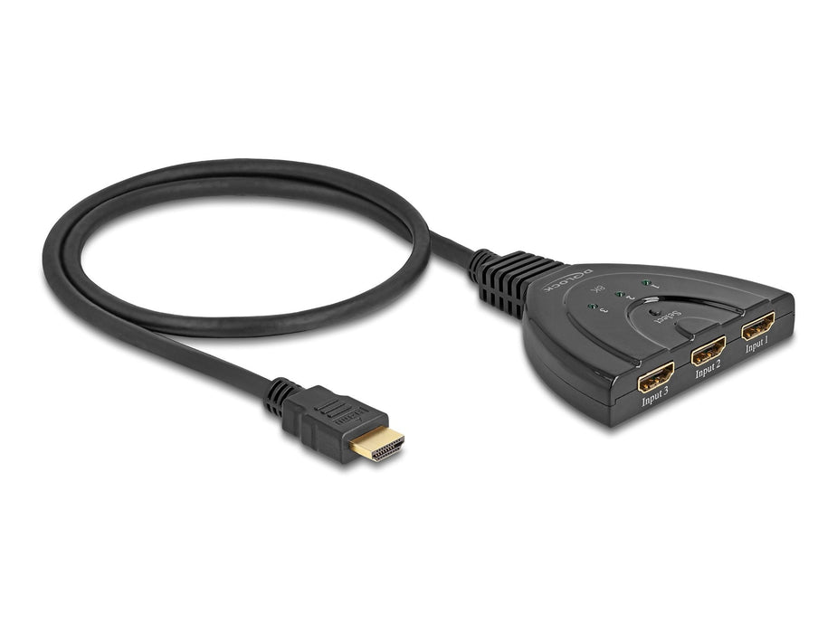 Delock 18649 Switch Hdmi 3 X Entrada Hdmi A 1 X Salida Hdmi 8k 60 Hz Con Cable Integrado De 60 Cm