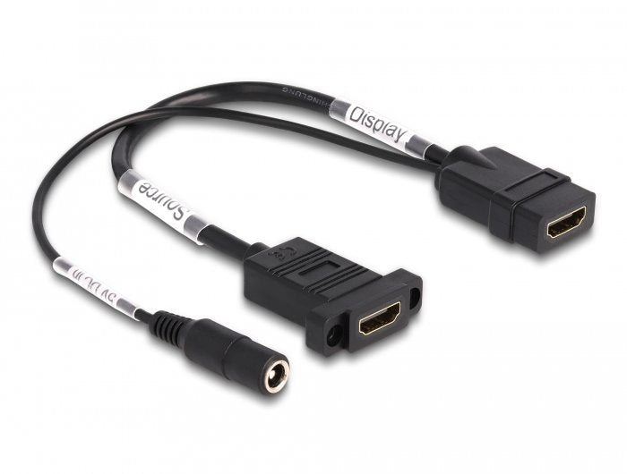 Delock Cable Hdmi 4k 60 Hz Con Alimentación Cc 2,1 X 5,5 Mm 0,30 M Montaje En Panel