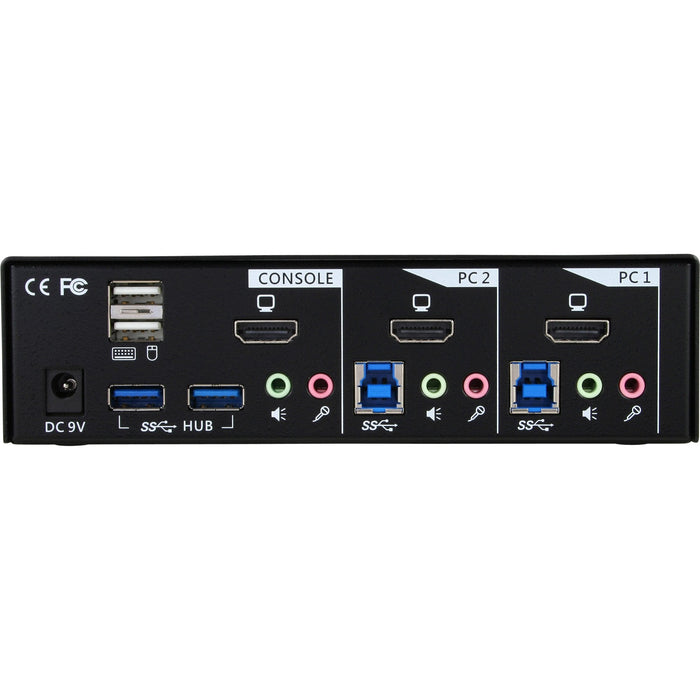Switch Kvm Inline 2 Puertos Hdmi Usb 3.0 Hub Con Audio