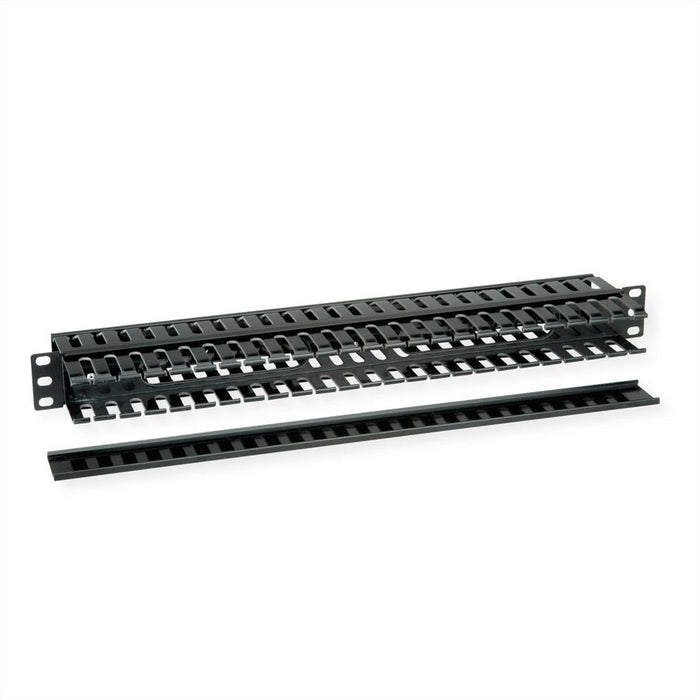 Value 19-Zoll-Frontplatte 1 He, Beidseitig Mit Cablekanal, Schwarz