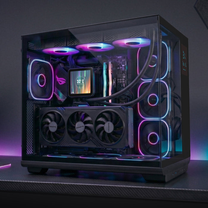 Caja Pc  Atx Mars Gaming Mc-Revpro Pantalla Lcd 4.3" Cristal Templado 4x Ventiladores Argb Black