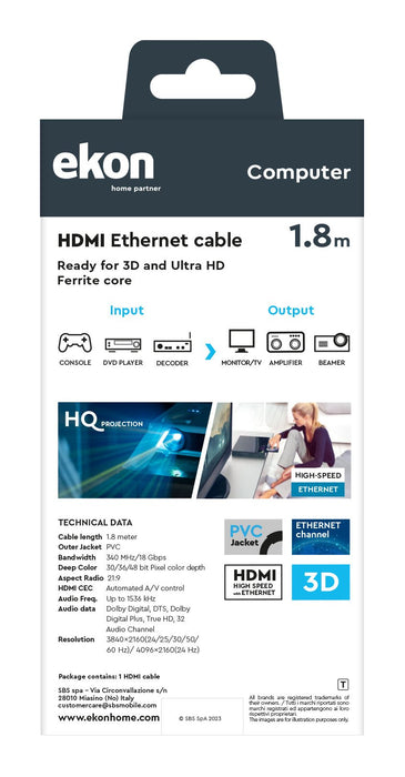 EAN 8018417278471 - Ekon ECITHDMI18METG cable HDMI 1,8 m HDMI tipo A (Estándar) Negro imagen 4