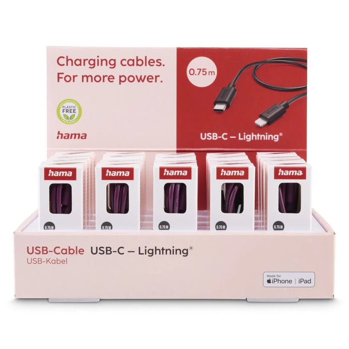 Cable  Hama  Usb-C A Lightning - Longitud 0.75m - Velocidad Hasta 480mbps - Blindado - Negro