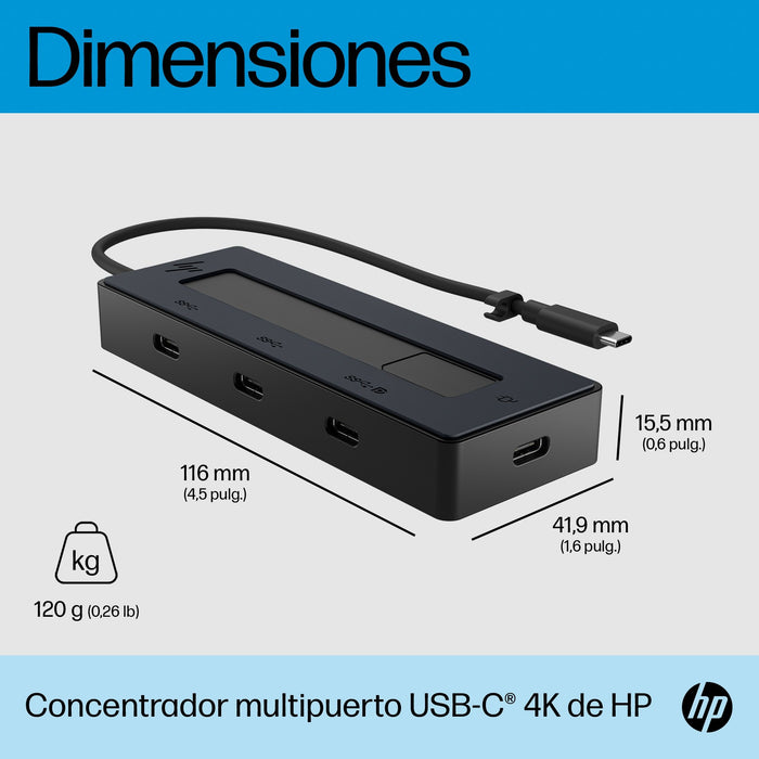 EAN 0196548907007 - HP 4K USB-C Multiport Hub USB Tipo C 10000 Mbit/s Negro imagen 3