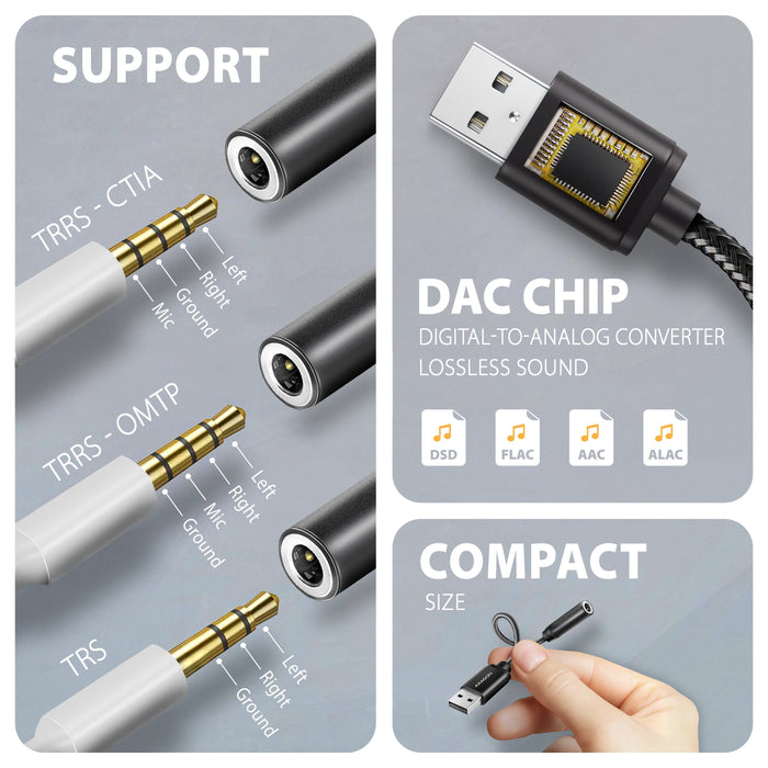 Axagon Ada-Ha Usb-A To 3.5mm Jack Hi-Res Dac Audio Adapter, 384khz 32bit, Stereo