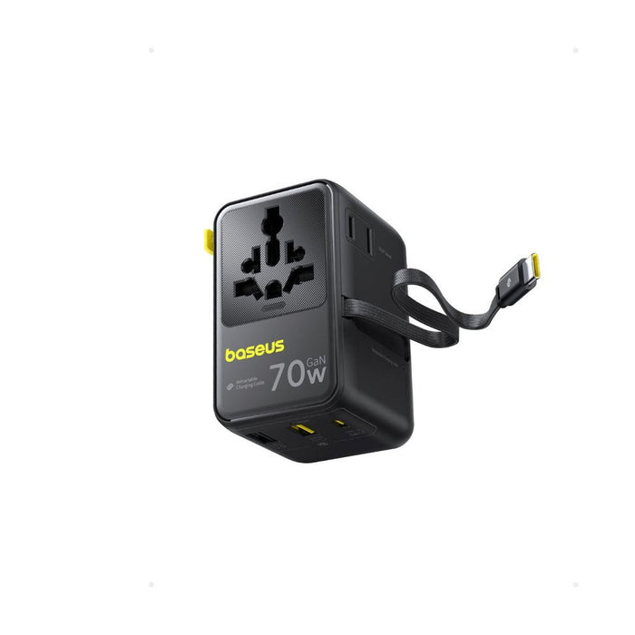 Baseus Enercore Cg11 Charger Retractable 2ac+2u + 70w, Black