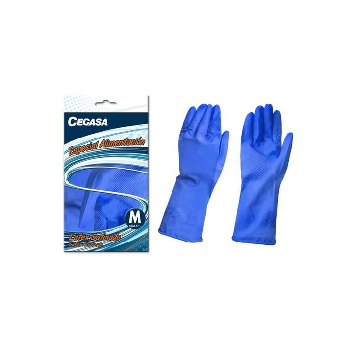 Cegasa Guantes De Latex Talla M 7-7 1/2 - Aptos Para Manipulacion De Alimentos - Azul