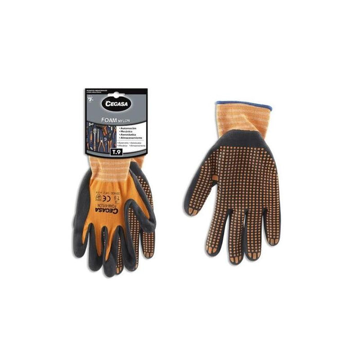 Cegasa Guantes De Trabajo Talla 9 - Fabricados En Nylon Con Recubimiento De Foam Con Dots De Nitrilo En Palma - Color