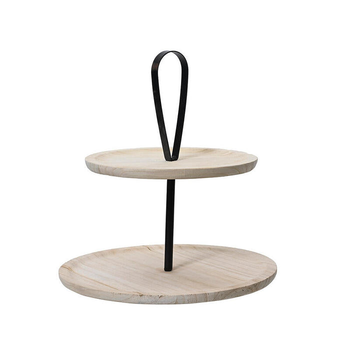 Centro De Mesa Redondo De Madera, Con Dos Repisas. Ø37x32,5cm. Basics