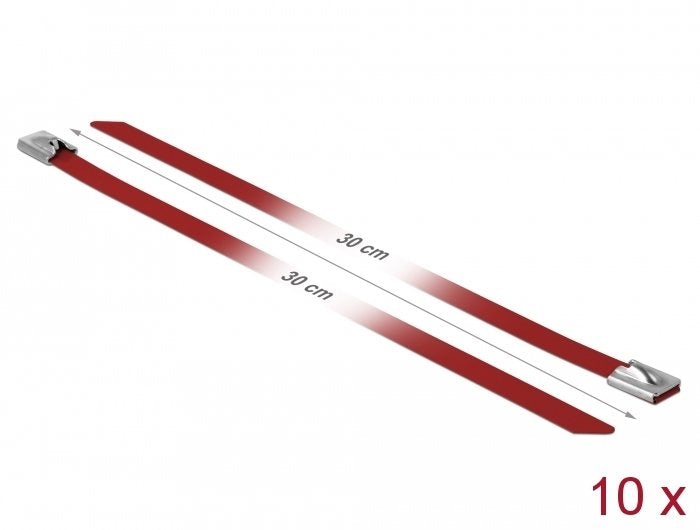 Delock Edelstahlcablebinder L 300 X B 7,9 Mm Rot 10 Stück