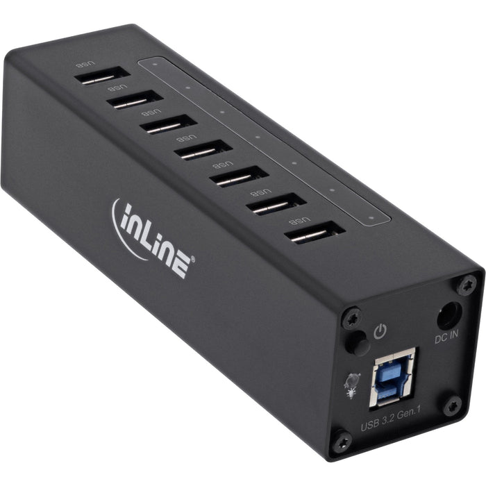 Inline Usb 3.2 Gen.1 Hub De 7 Puertos Caja De Aluminio Con Fuente De Alimentación De 2,5 A Negro