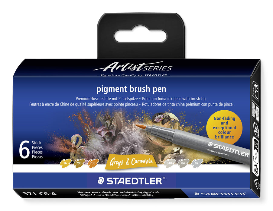 EAN 4007817097175 - Staedtler Pigment Arts Brush Pen Greys & Caramels rotulador Marrón, Gris 6 pieza(s) imagen 1
