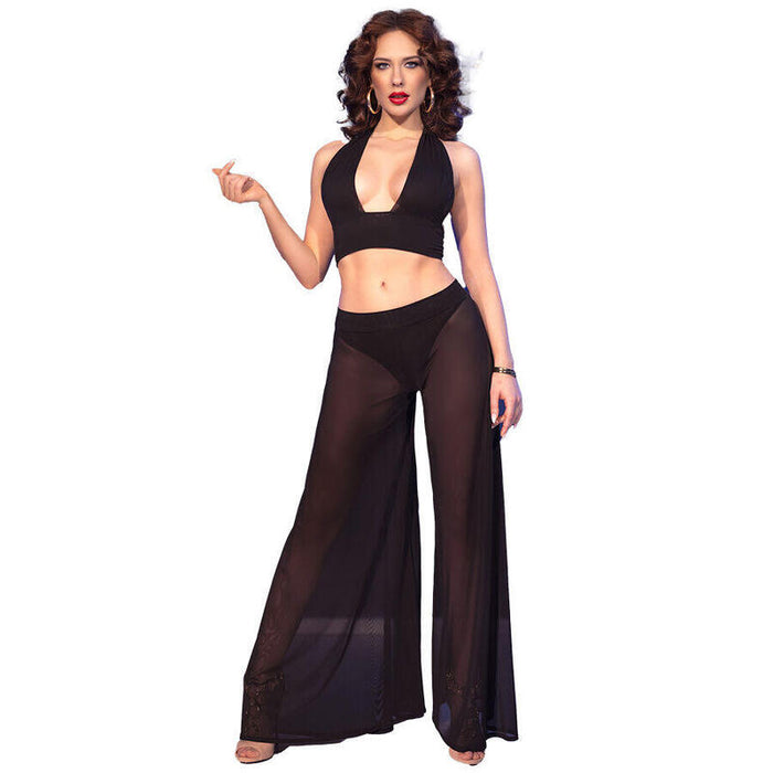 Chilirose - Cr  4857 Set Top Y Pantalones Negro Talla S