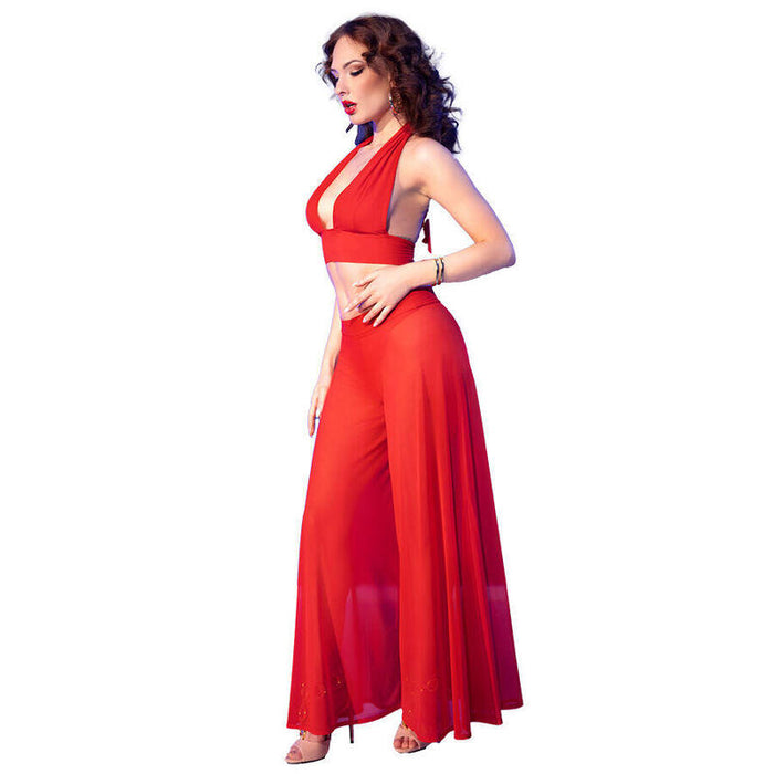 Chilirose - Cr  4857 Set Top Y Pantalones Rojo Talla M