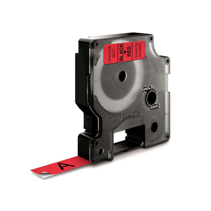 Cinta Rotuladora Autoadhesiva Dymo D1 12mm X 7 Metros De Longitud Para Rotuladoras Label Manager, Negro Sobre Rojo