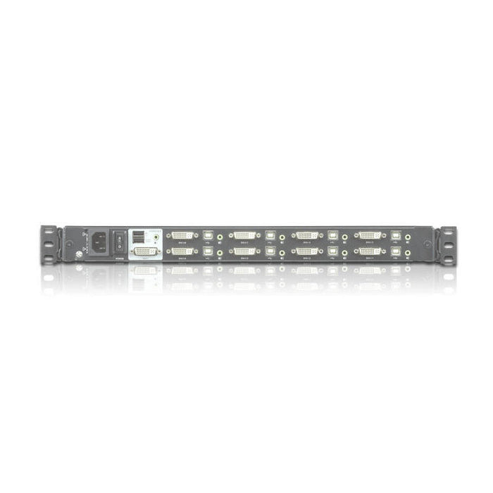 Consola Lcd Panorámica Single Rail Con Switch Kvm Integrado Dvi Usb De 8 Puertos Teclado Ingles Usa