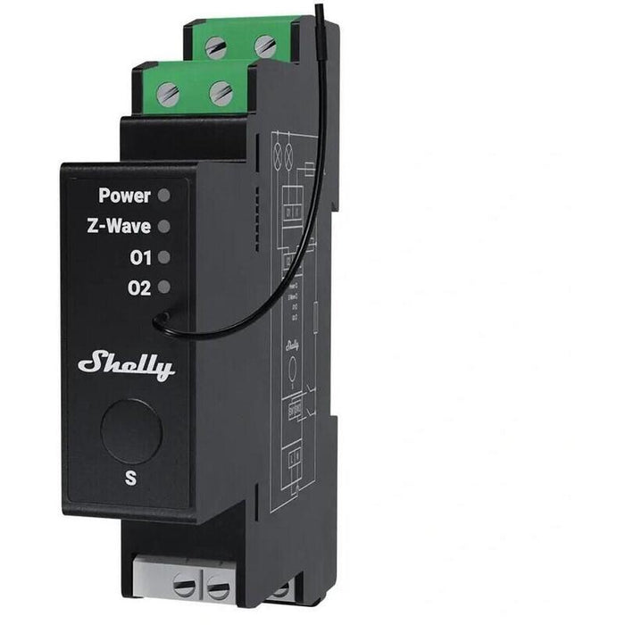 Controlador De Dos Canales Para Carril Din Z-Wave Shelly Wave Pro 2pm Lr