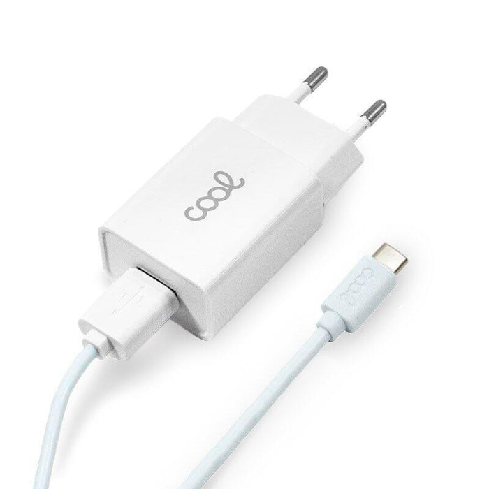 Cool Cargador Red /Conector Tipo-C 2.1amp / Kit 2 En 1 Blanco
