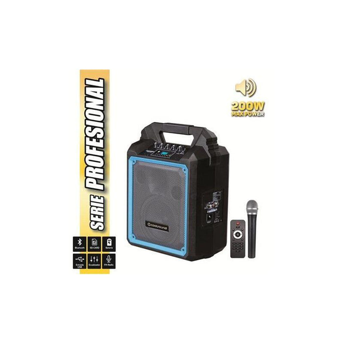 Coolsound Pro 200 Altavoz Autoamplificado Bluetooth 200w 6.5" 60w Rms Con Bateria - Usb, Sd, Entrada Mic. Jack 6.3mm - 1 Microfono Serie Pro Cool - Autonomia Hasta 3.5h - Asa De Transporte - Mando A Distancia